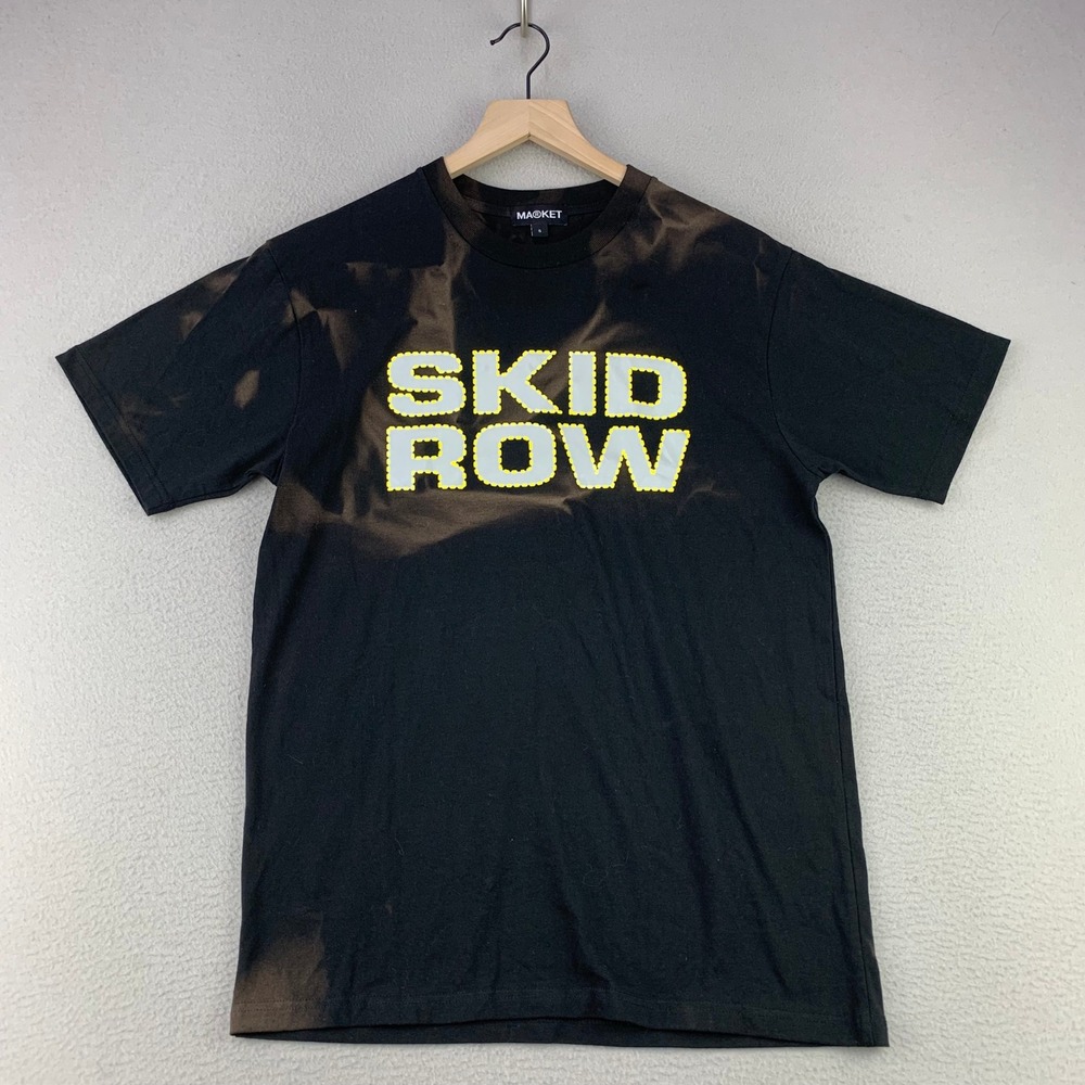 MARKET Skid Row T-Shirt Mens Small Bleach Wash Streetwear Tee Short Sleeve